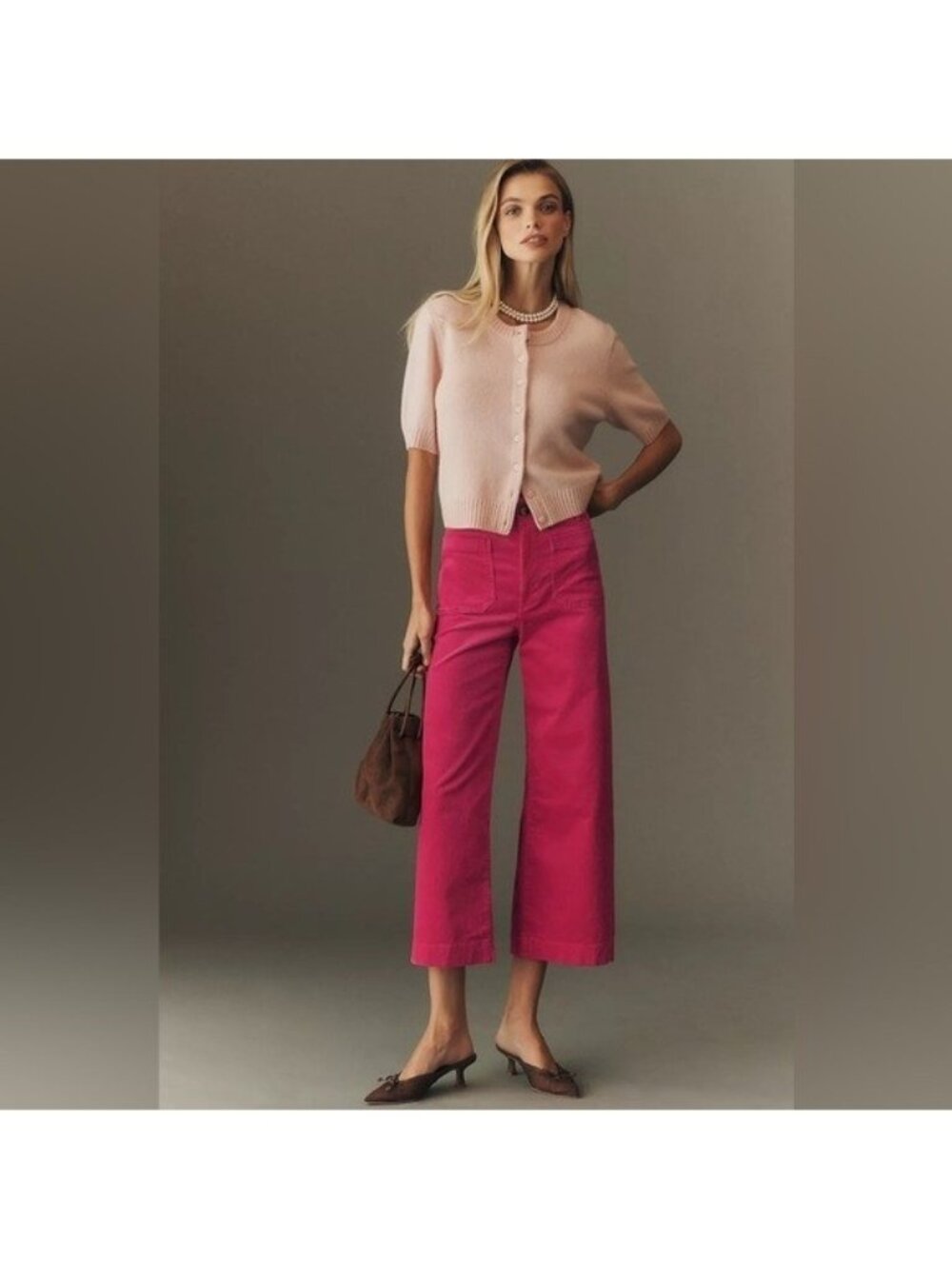 Anthropologie Colette Hot Pink Cropped Pants Corduroy 32